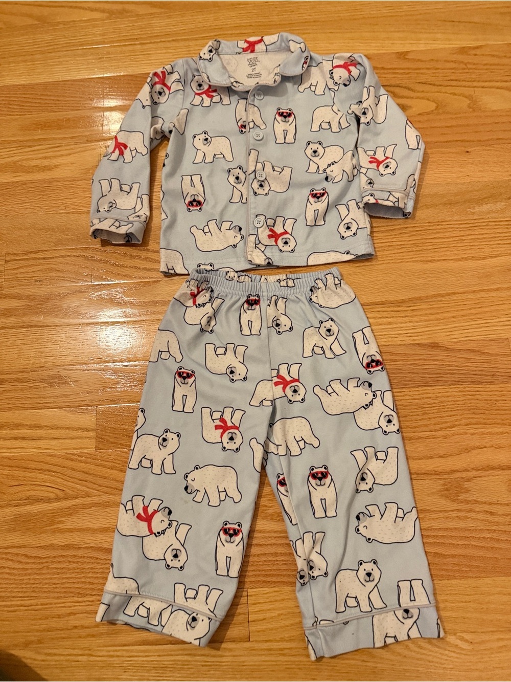 Carter's Light Blue Polar Bear Pajama Set with Red Accents